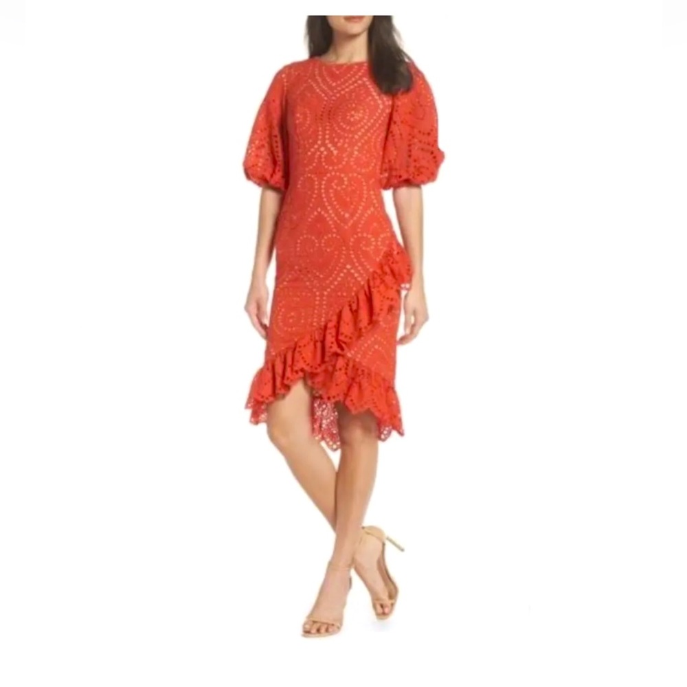 NWNT Jarlo Orange Anika Eyelet Cocktail Dress Sz 8